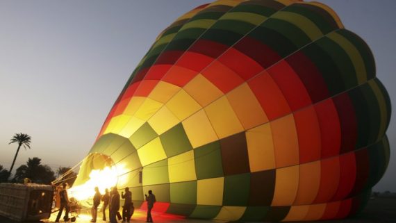 a hot-air balloon being prepared for flight
